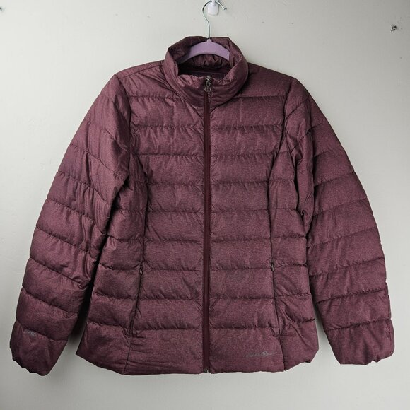 Down Filled Puffer Jacket Coat Womens M Eddie Bauer Burgundy Light Weight - Picture 1 of 11